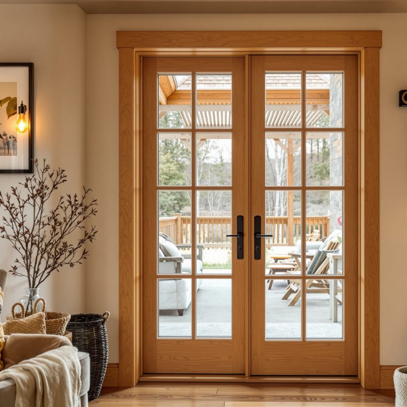 Porte patio bois chaleureuse intérieur maison patrimoniale